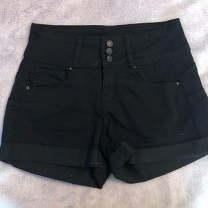 High waisted black denim shorts